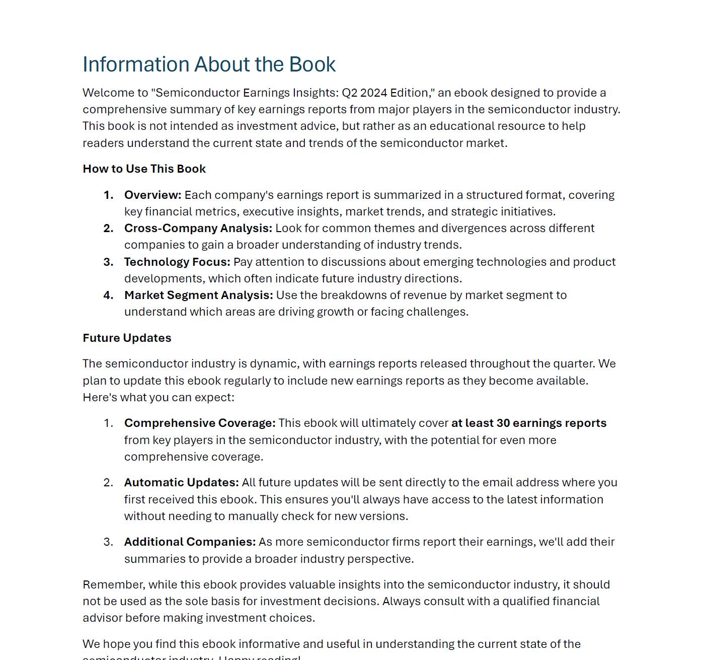 The Semiconductor Investor Earnings Insights Handbook - (Q2 2024 E-Book Digital Edition)