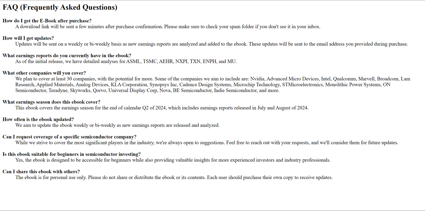 The Semiconductor Investor Earnings Insights Handbook - (Q2 2024 E-Book Digital Edition)